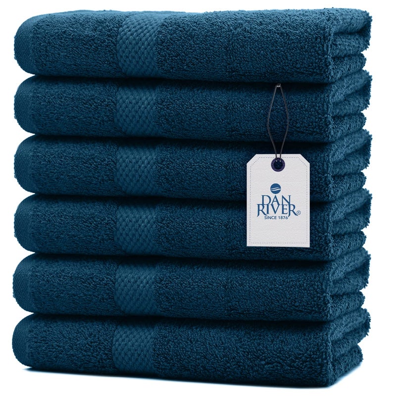 DAN RIVER 6Pack Premium Hand Towels 16x28 Inches  100 Cotton Ultra Soft Lightweight Highly Absorbent Towels for Bathroom Spa Gym Salon Hotel and Travel  550 GSMOpal Blue