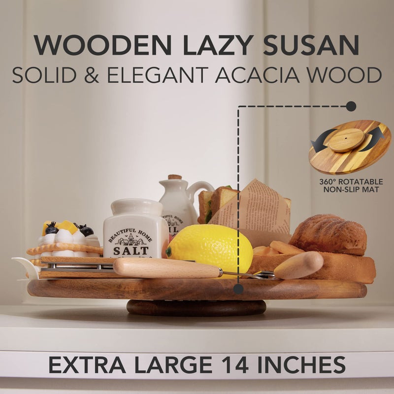 ORIDOM Acacia Wood Lazy Susan, Wood Turntable Tray Cabinet Organizer,14" - Image 4