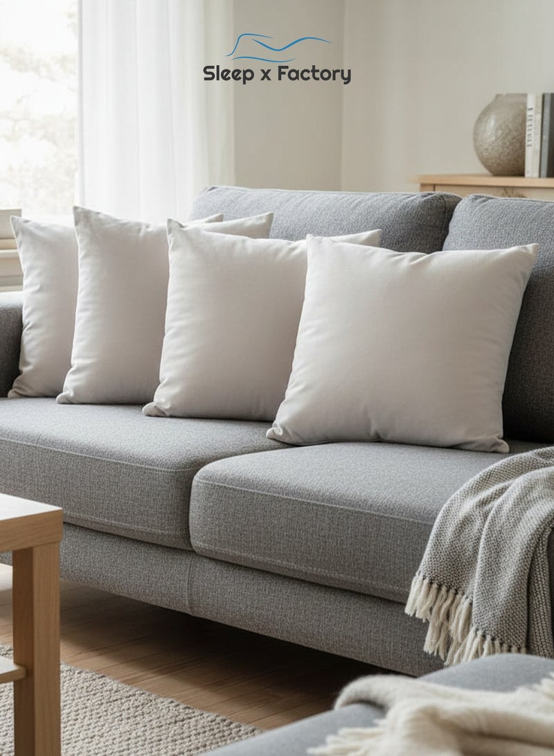 Sleep x Factory Velvet Off-White Decorative Cushions – 4 Pack – 45x45 cm – Microfiber Filled Pillow - Image 1