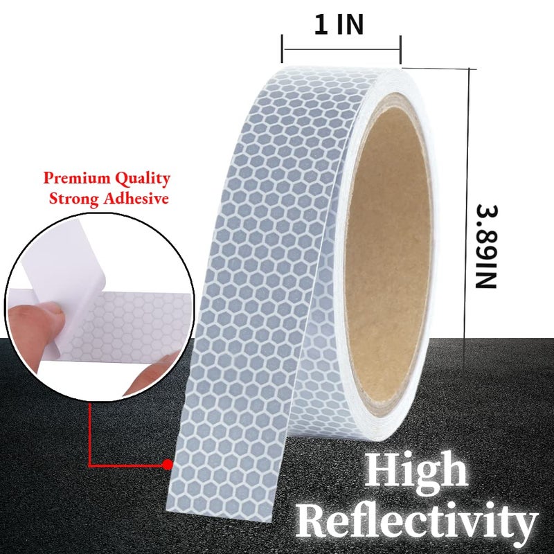 Upstair 1in x 5yds High-Intensity Reflective Tape for Vehicles Bikes Clothes Helmets Mailboxes,Silver & White (1‘’x15’) - Image 2