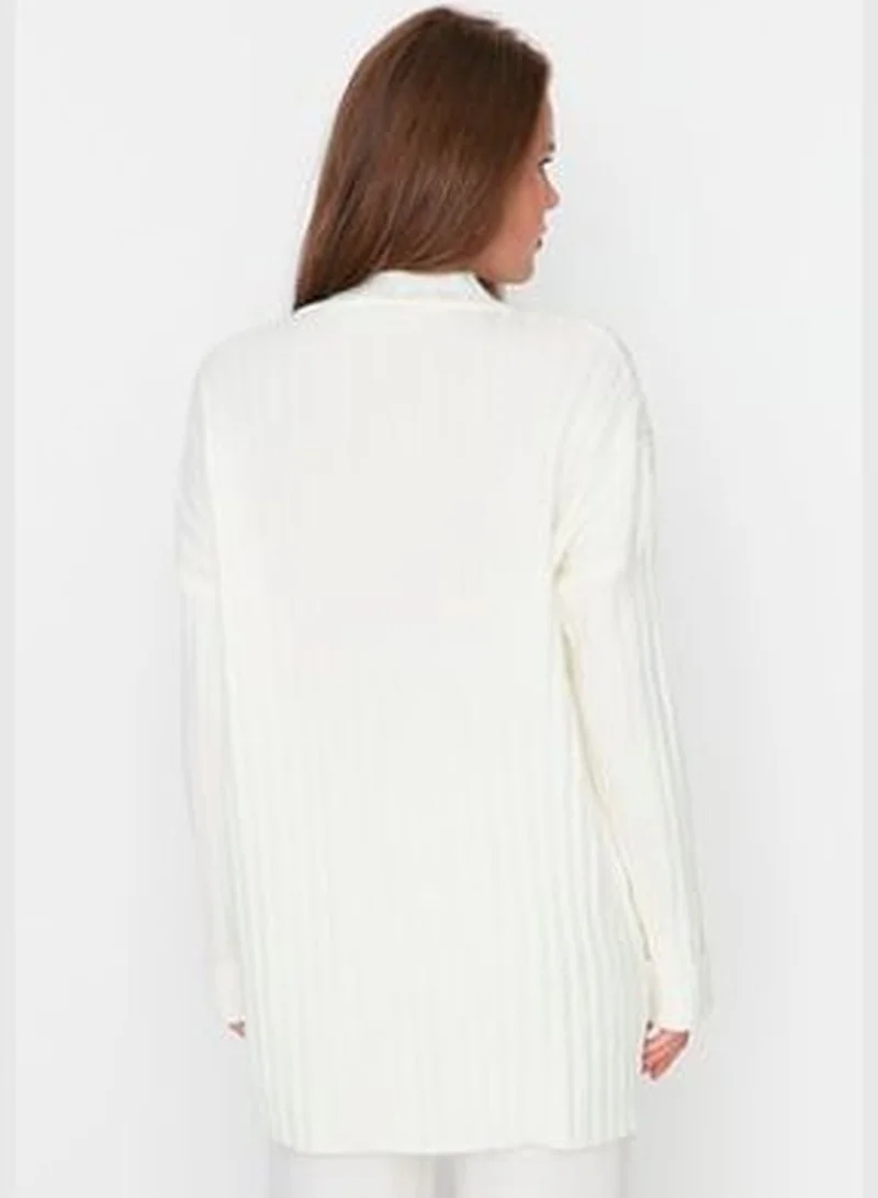 trendyol Ecru Collar with Buttons, Corduroy Knitwear Sweater TCTAW23AK00035