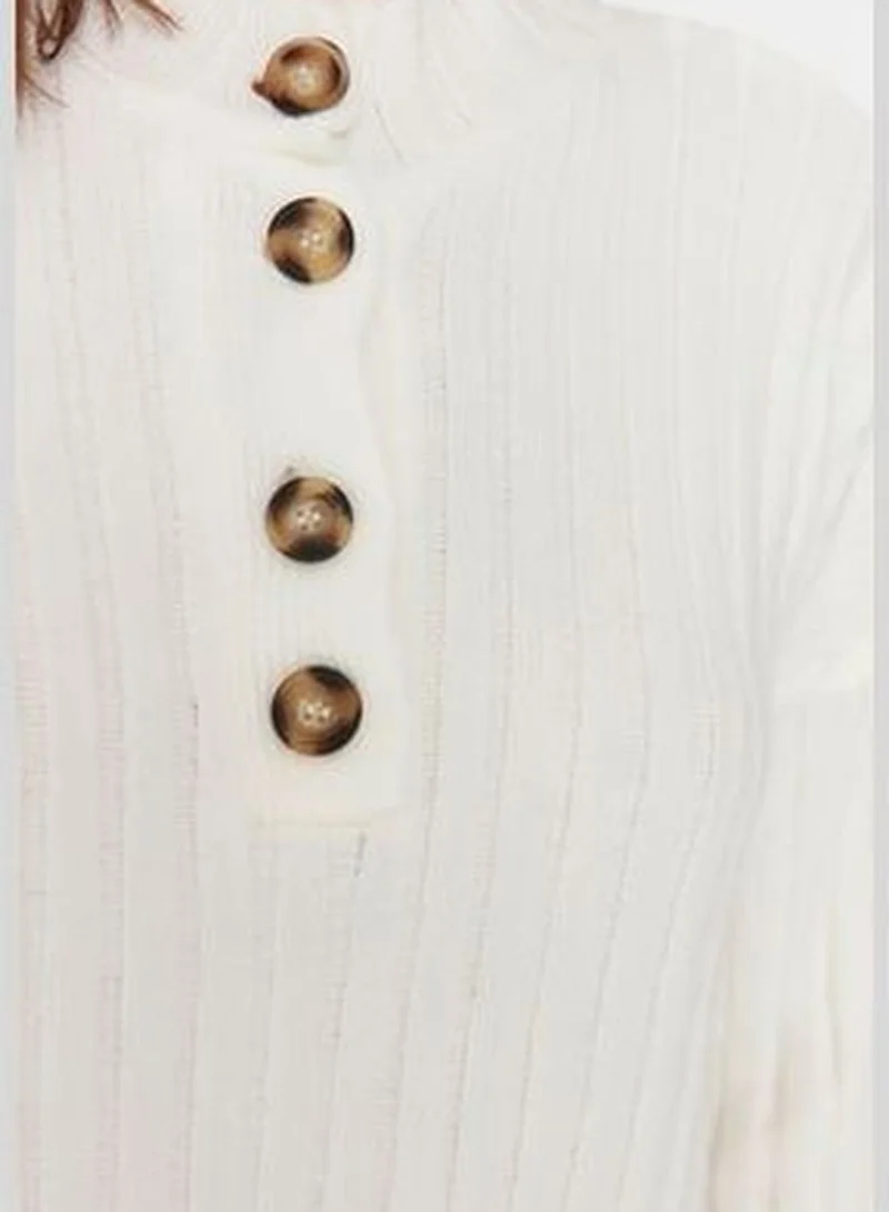 trendyol Ecru Collar with Buttons, Corduroy Knitwear Sweater TCTAW23AK00035