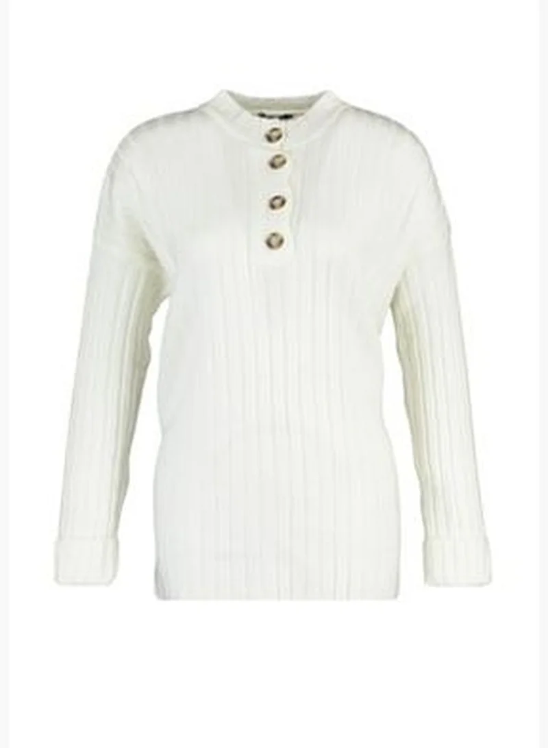 trendyol Ecru Collar with Buttons, Corduroy Knitwear Sweater TCTAW23AK00035