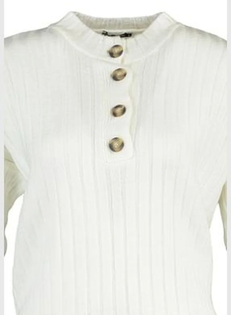 trendyol Ecru Collar with Buttons, Corduroy Knitwear Sweater TCTAW23AK00035