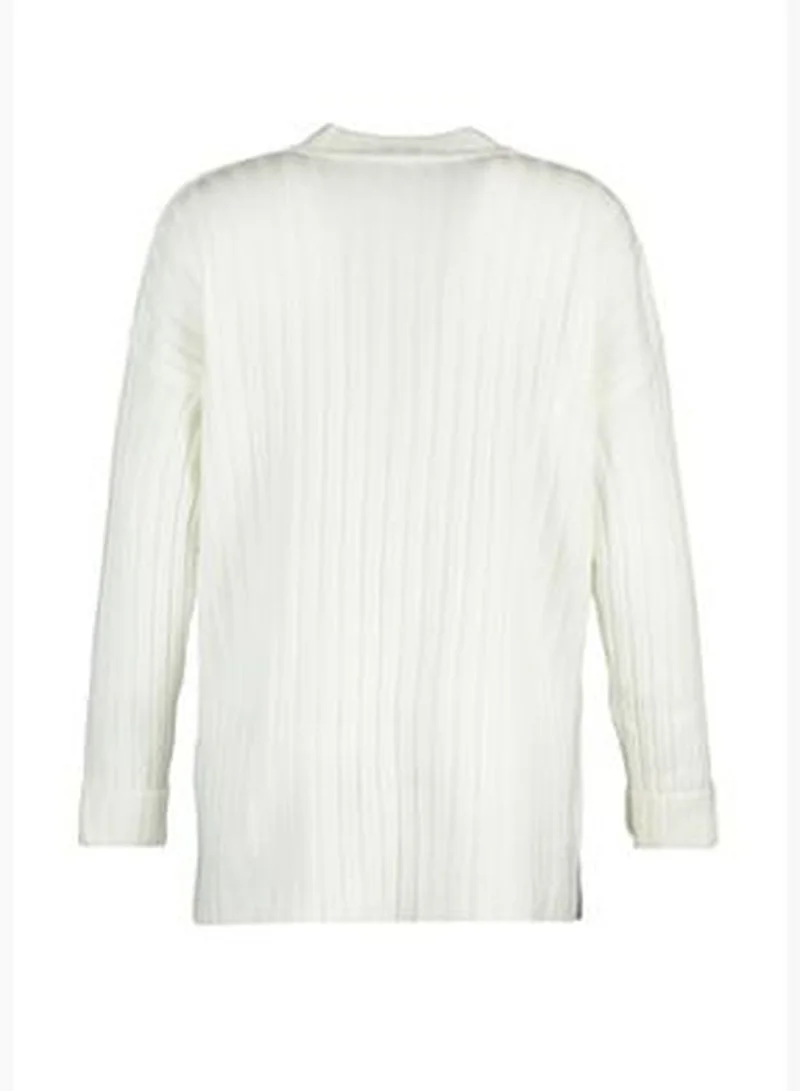 trendyol Ecru Collar with Buttons, Corduroy Knitwear Sweater TCTAW23AK00035