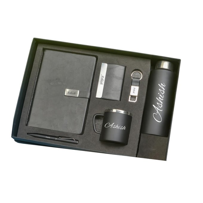 STAINLESS STEEL PERSONALIZED UNISEX GIFT SET FOR MEN&WOMEN|CUSTOMIZED GIFT SET FOR MEN WOMEN HUSBAND BOYFRIEND OR EMPLOYEES FOR BIRTHDAY,ANNIVERSARY,WEDDING(BLACK),750 ML