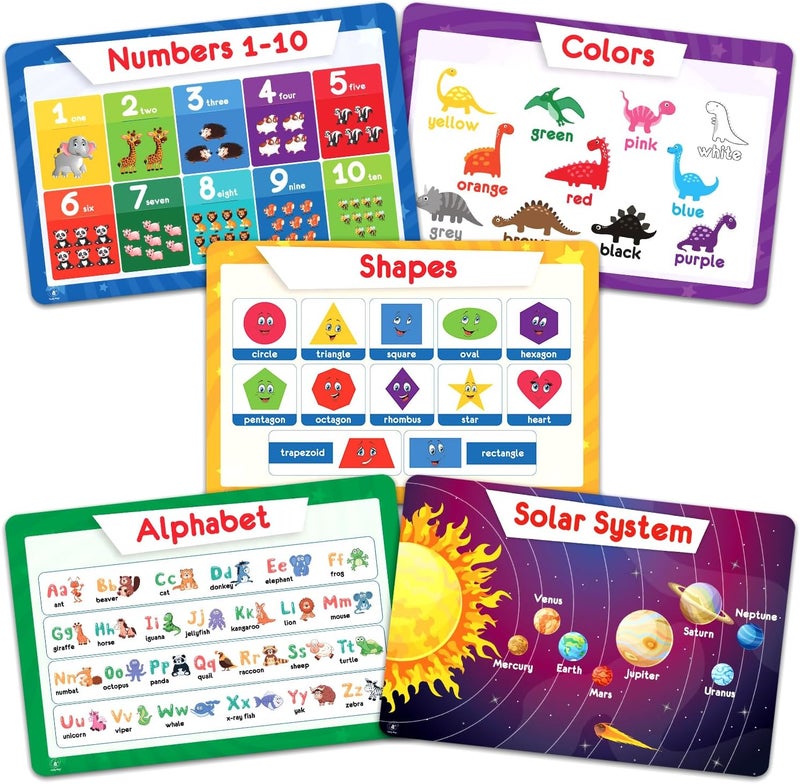 Simply Magic 5 Placemats for Kids - Educational Placemats: Alphabet, Shapes, Colors, Numbers, Solar System - Image 1