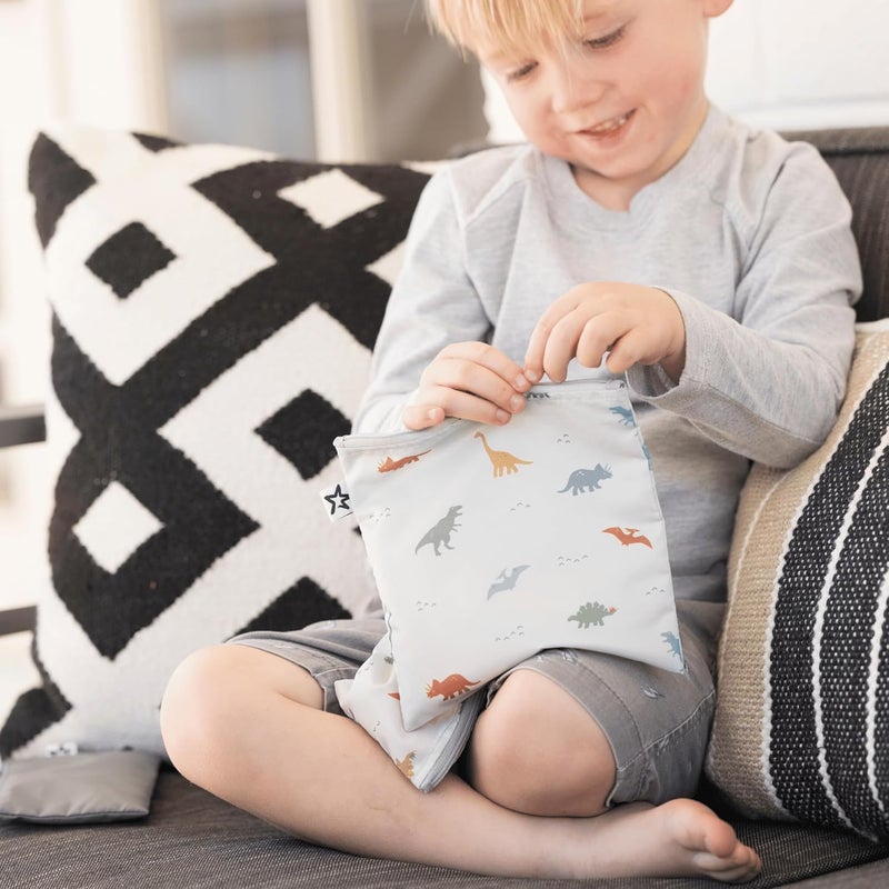 Tiny Twinkle Reusable Snack Bags for Kids – 3 Pack Snack Pouches & Sandwich Bag for Toddlers – Machine Washable, Mess-Proof for Lunch & Travel (Dinosaur) - Image 5