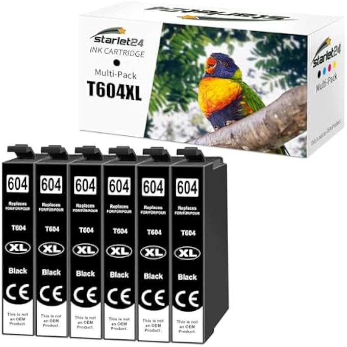 6X 604XL BLACK PRINTER CARTRIDGES COMPATIBLE WITH EPSON 604 XL BLACK FOR EXPRESSION HOME XP-2200 XP-2205 XP-3200 XP-3205 XP-4200 XP-4205 WORKFORCE WF2910DWF WF2930DWF WF2935DWF WF2950DWF - Image 2