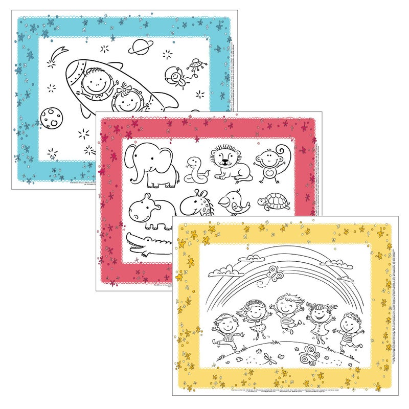J.L. Childress ColorMe Disposable Placemats - Stick on Disposable Placemats for Baby, Toddlers, & Kids, Travel Coloring Activities, Sticky Child Table Mat - 24 Pack - Image 1