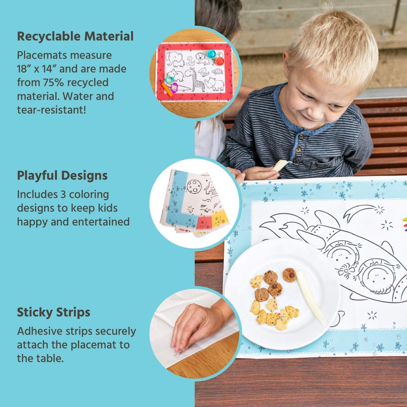 J.L. Childress ColorMe Disposable Placemats - Stick on Disposable Placemats for Baby, Toddlers, & Kids, Travel Coloring Activities, Sticky Child Table Mat - 24 Pack - Image 3