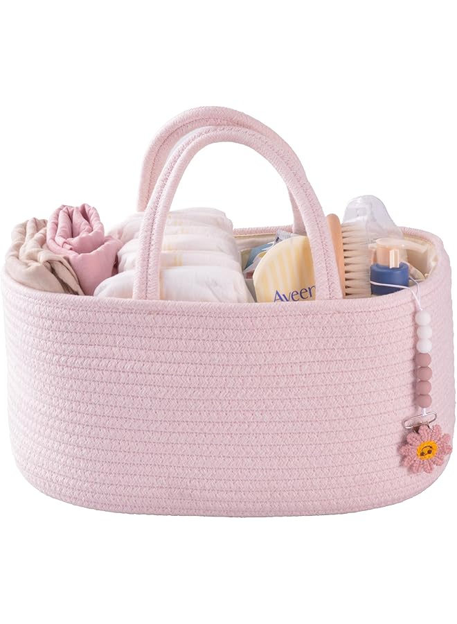 Baby Diaper Caddy Organizer For Girl Boy Rope Nursery Storage Bin Basket Portable Holder Tote Bag For Changing Table Car Travel Baby Shower Gifts Newborn Essentials Registry Must Have Items Pink  - Image 1