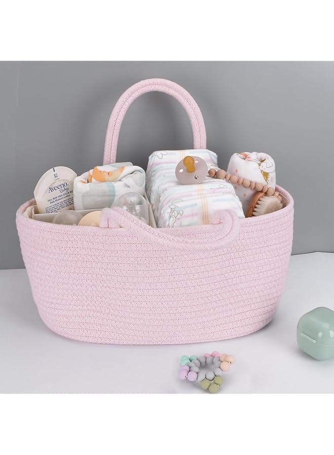 Baby Diaper Caddy Organizer For Girl Boy Rope Nursery Storage Bin Basket Portable Holder Tote Bag For Changing Table Car Travel Baby Shower Gifts Newborn Essentials Registry Must Have Items Pink  - Image 4