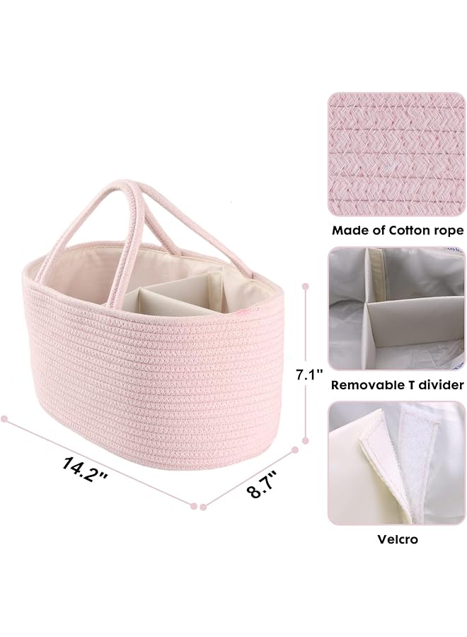 Baby Diaper Caddy Organizer For Girl Boy Rope Nursery Storage Bin Basket Portable Holder Tote Bag For Changing Table Car Travel Baby Shower Gifts Newborn Essentials Registry Must Have Items Pink  - Image 3