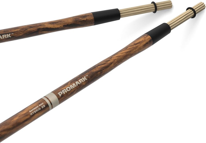 ProMark Trusted all-purpose quality Hybrid Bamboo Rods Drum Sticks - Firegrain Bamboo Dowel Drumsticks - Classic Rod Sound with Feel & Response of Drum Stick - 2B, .675" Diameter - 16" Length - 1 Pair Domestic distribution ready - Image 1