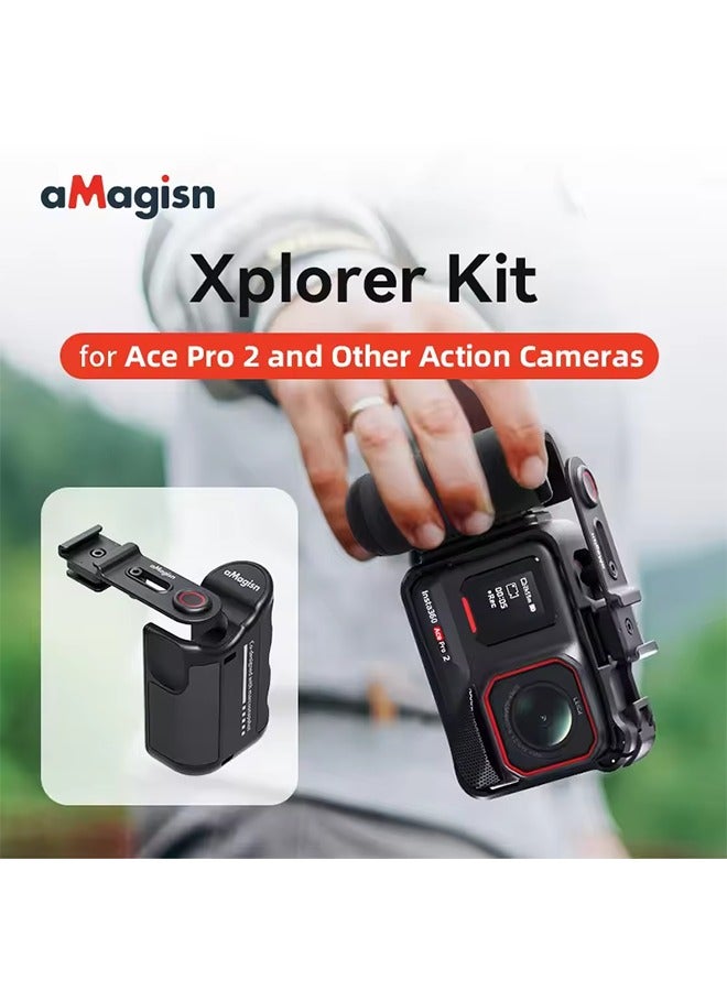 aMagisn مجموعة قبضة aMagisn Xplorer لجهاز Insta360 Ace Series مع مقبض سريع التحرير + زر الغالق لجهاز Insta 360 Ace AcePro AcePro2 - Image 1