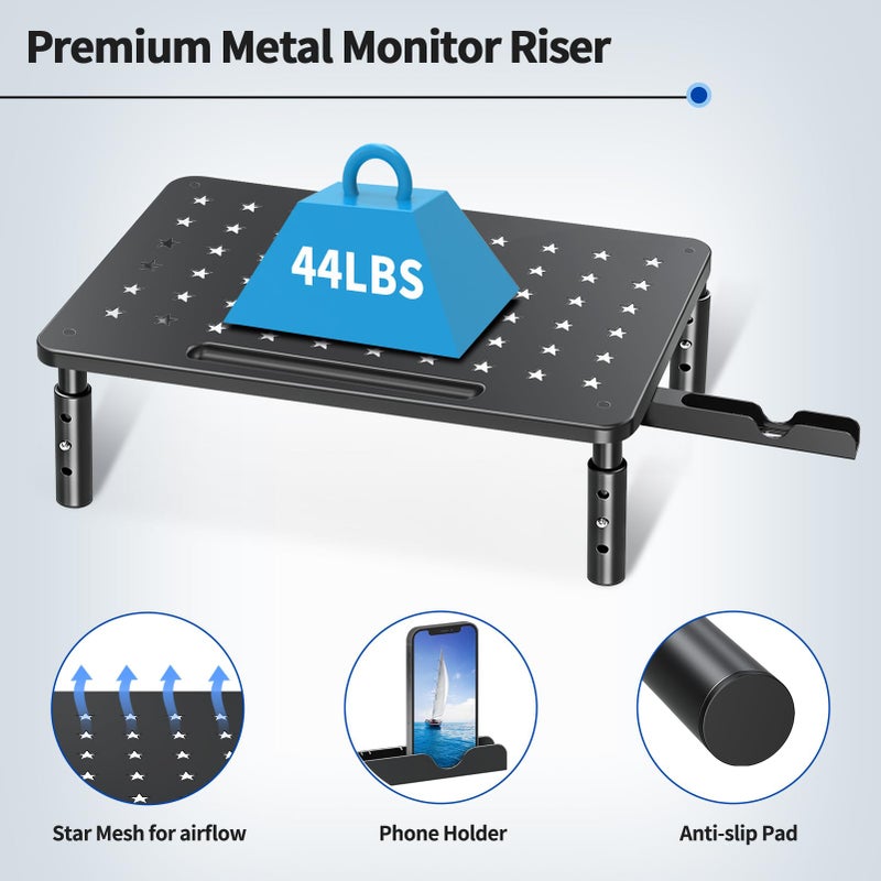 Zimilar 2 Pack Monitor Stand , 3 Height Adjustable Stand with Unique Star Mesh for Computer, Laptop, Printer, Notebook, iMac, Premium Metal Monitor Risers for 2 Monitors - Image 3