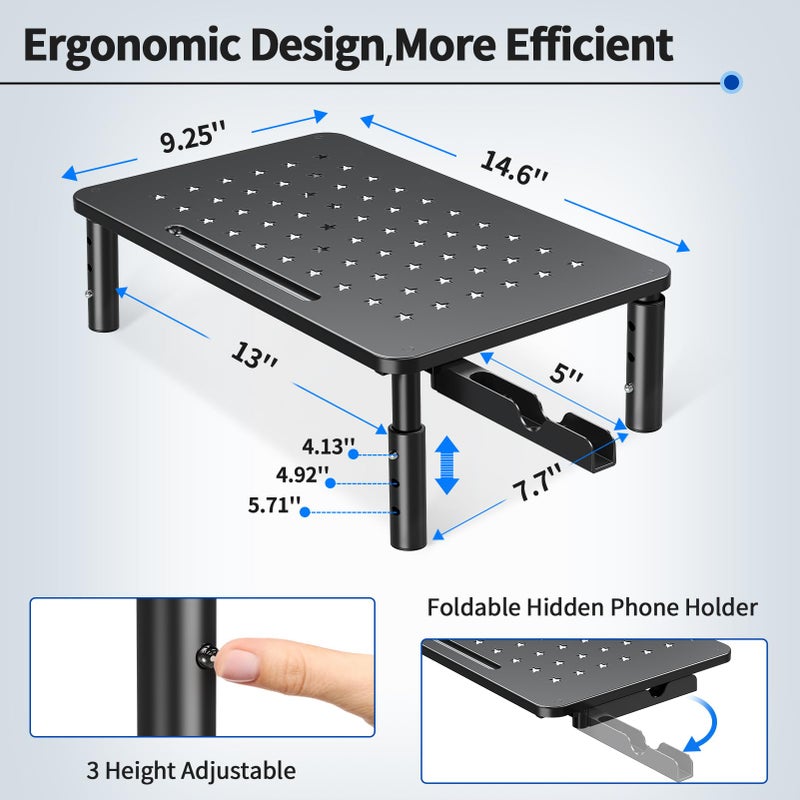 Zimilar 2 Pack Monitor Stand , 3 Height Adjustable Stand with Unique Star Mesh for Computer, Laptop, Printer, Notebook, iMac, Premium Metal Monitor Risers for 2 Monitors - Image 2