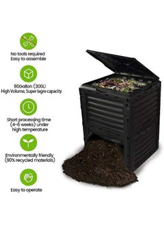 Generic Garden Compost Bin, Large Capacity Outdoor Waste Bins, Made By 90% Recycled Plastic, 80 Gallon300 L, Easy Assembling, Fast Creation Of Fertile Soil, Black  - Image 3