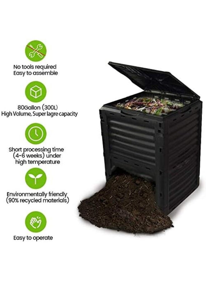 Generic Garden Compost Bin, Large Capacity Outdoor Waste Bins, Made By 90% Recycled Plastic, 80 Gallon300 L, Easy Assembling, Fast Creation Of Fertile Soil, Black  - Image 3