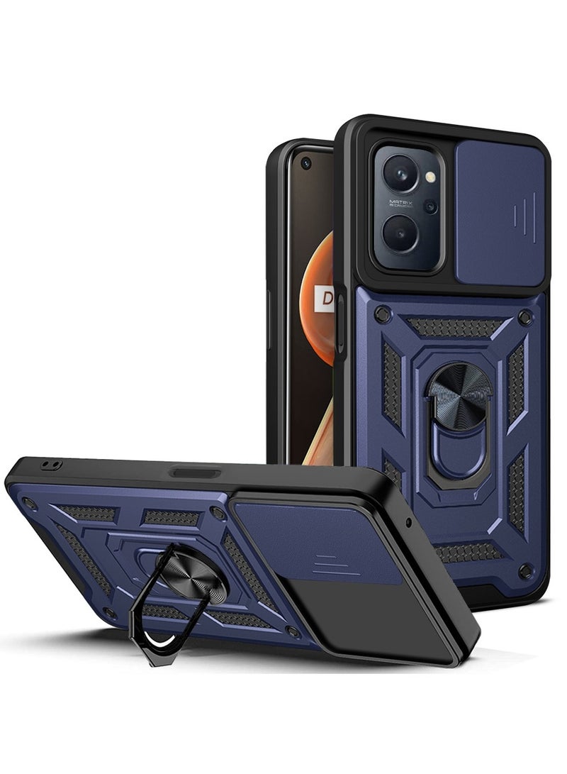 Case Cover Shockproof Windows Protective Case with Camera Protection and Metal Ring Compatible with Oppo A76 4G / Realme 9i 4G / A36 / A96 4G (Blue)