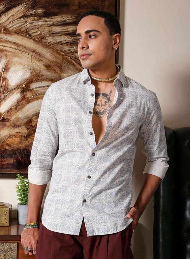 The Indian Garage Co The Indian Garage Co Men Slim Fit Tile Print Resortwear Shirt