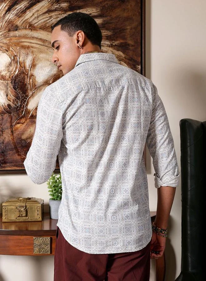 The Indian Garage Co The Indian Garage Co Men Slim Fit Tile Print Resortwear Shirt