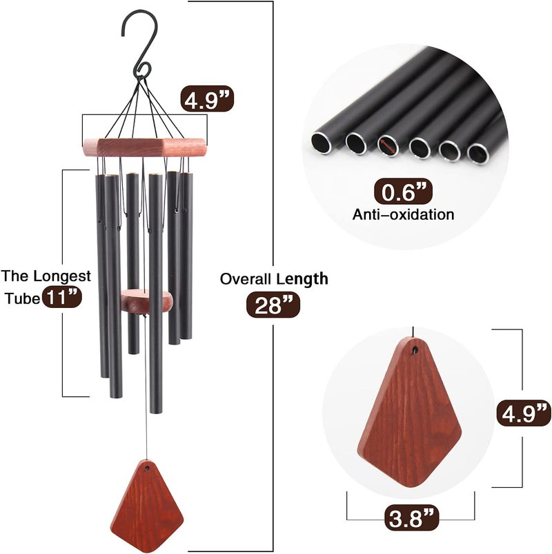 Howarmer Small Wind Chimes for Outside, Wind Chimes Outdoor Tuned Soothing Melody, Wind Chime for Mom/Housewarming, Black WindChimes Outdoors Decoration. - Image 2