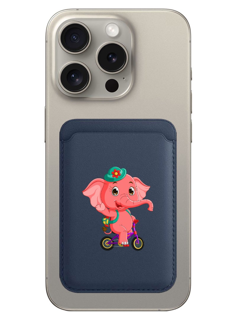 Theodor Magnetic Wallet, Compatible with MagSafe Wallet, for iPhone Wallet, for iPhone 16/15/14/13/12 Series, Not for iPhone 13/12 mini, 3 Card Holder, Vegan Leather, Navy - pink elephant - Image 1