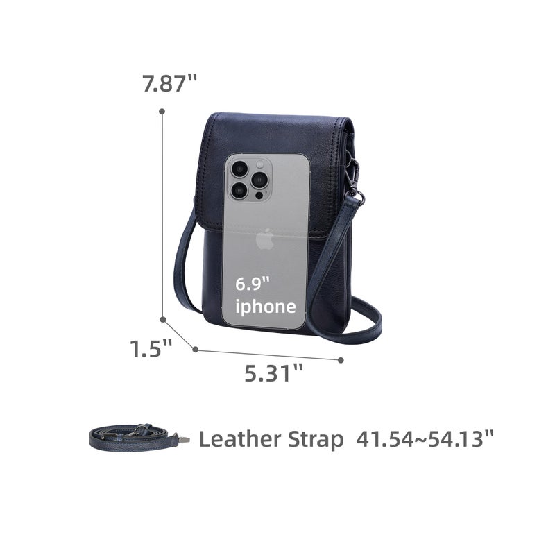 Iswee Leather Small Crossbody Bags for Women Purses and Handbags Cell Phone Purse with RFID Blocking Card Slots and Adjustable Crossbody Strap(Navy Blue) - Image 4