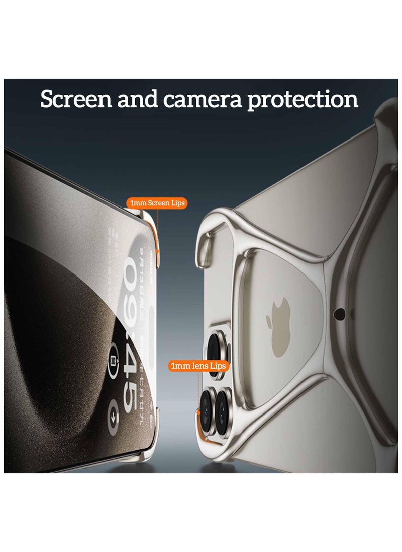 SYOSI - Case Fit for iPhone 15 Pro Max/15 Pro/15, Minimalist Metal Frameless, Cool Design Luxury Airbag Shockproof, Lightweight Heat Dissipation Anti-Scratch Slim, Naked Feel Phone Case,Titanium - Image 1