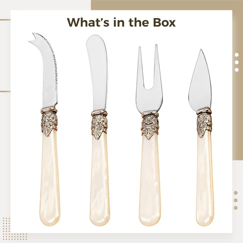 4-Piece Set Knife Cheese Steel Stainless - Elegant And Comfortable Handles With Set Knife For Cutting Pizza And Cheese Effortless - Use Party And Home For Ideal - Image 4