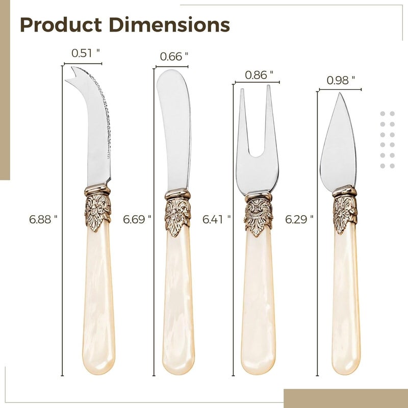4-Piece Set Knife Cheese Steel Stainless - Elegant And Comfortable Handles With Set Knife For Cutting Pizza And Cheese Effortless - Use Party And Home For Ideal - Image 3
