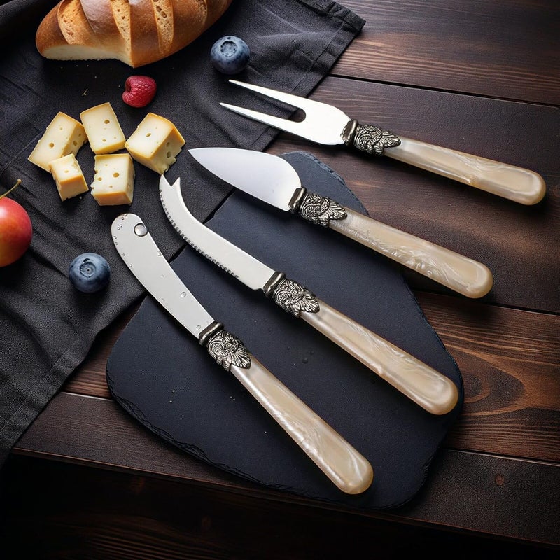 4-Piece Set Knife Cheese Steel Stainless - Elegant And Comfortable Handles With Set Knife For Cutting Pizza And Cheese Effortless - Use Party And Home For Ideal - Image 2