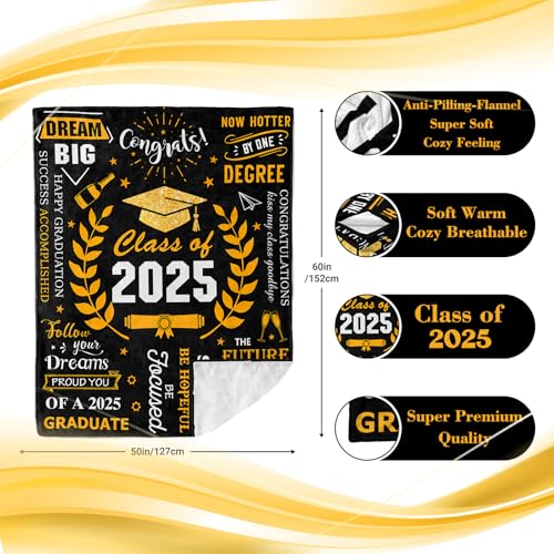 Ryubein Graduation Gifts Blanket 50" X 60", 2025 Graduation Gifts for Her Him, High School/College/Masters Degree Graduate Gifts, Class of 2025 Graduate Gifts Ideas - Image 5