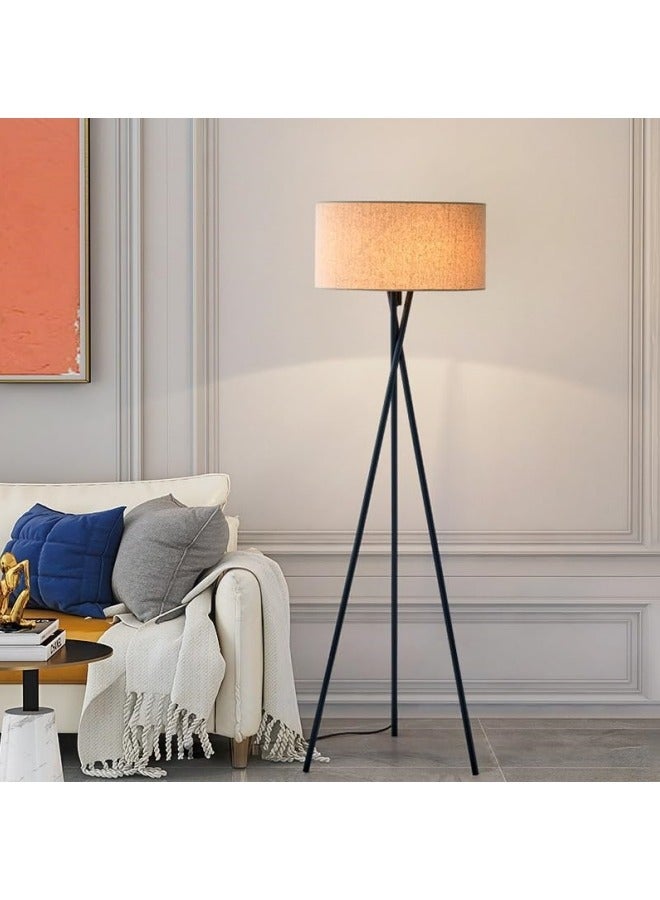 جيجيرو مصباح أرضي لغرفة المعيشة وغرفة النوم مع لمبة LED بـ 3 درجات حرارة ملونة، مصباح عمودي بجانب السرير، مصباح طاولة على الحائط، مصباح طاولة للأريكة، إضاءة محيطة مع غطاء مصباح من الكتان، أسود 63 × 16.5 بوصة - Image 2
