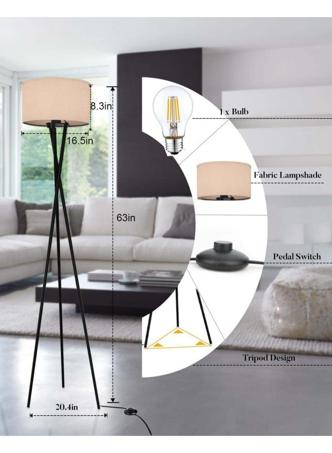 جيجيرو مصباح أرضي لغرفة المعيشة وغرفة النوم مع لمبة LED بـ 3 درجات حرارة ملونة، مصباح عمودي بجانب السرير، مصباح طاولة على الحائط، مصباح طاولة للأريكة، إضاءة محيطة مع غطاء مصباح من الكتان، أسود 63 × 16.5 بوصة - Image 4