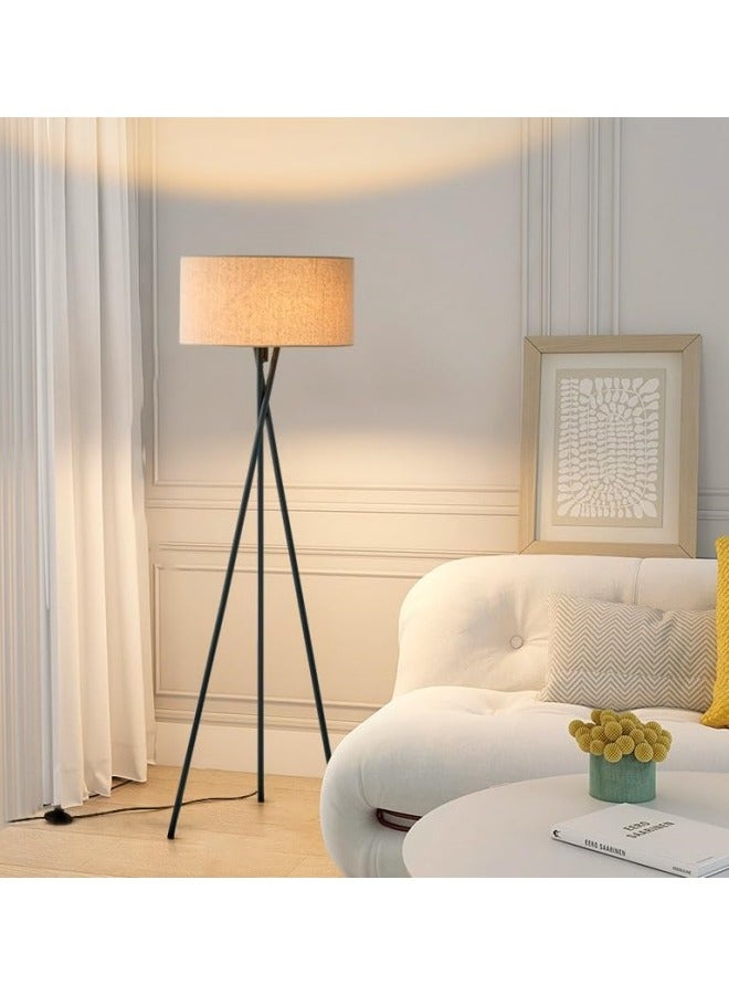 جيجيرو مصباح أرضي لغرفة المعيشة وغرفة النوم مع لمبة LED بـ 3 درجات حرارة ملونة، مصباح عمودي بجانب السرير، مصباح طاولة على الحائط، مصباح طاولة للأريكة، إضاءة محيطة مع غطاء مصباح من الكتان، أسود 63 × 16.5 بوصة - Image 1