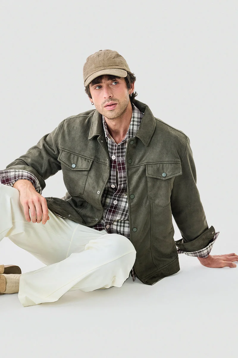 سنيتش Olive Solid Long Sleeve Relaxed Jacket