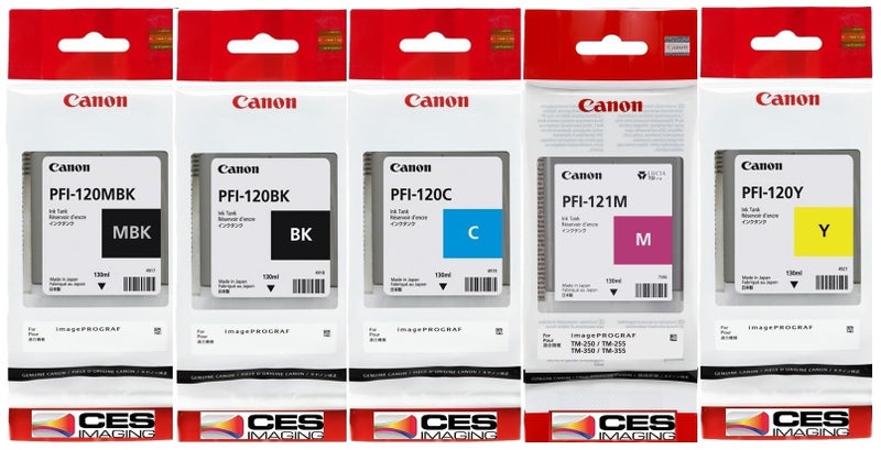 CES Imaging Canon TM-250, TM-350, TM-355 130ml Ink Tank Set PFI-120MBK PFI-120BK PFI-120C PFI-121M PFI-120Y - Image 1