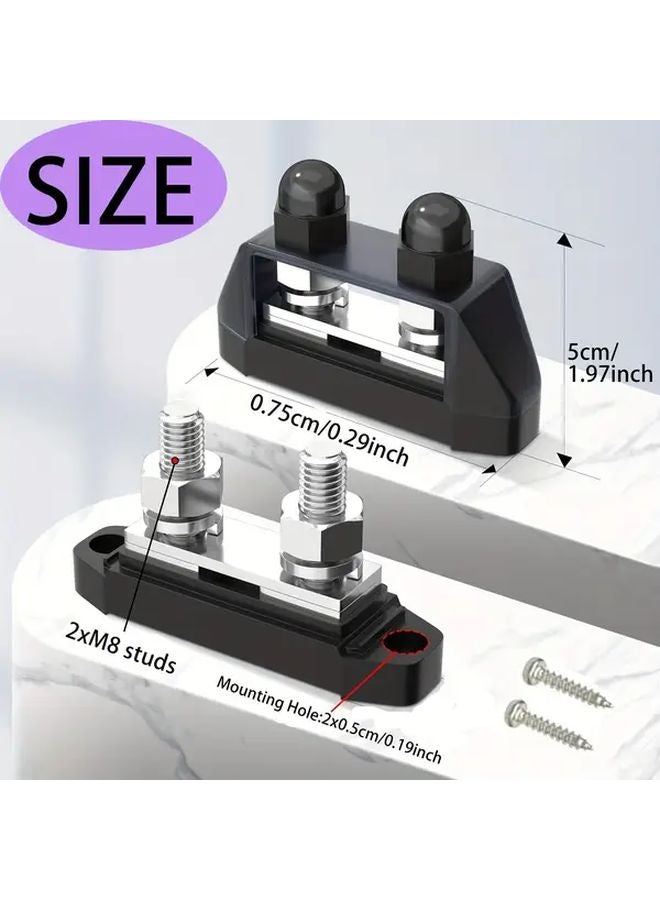Dual Stud Bus Bar 12V 250A Power Distribution Block M10 Red Black Battery Connector - Image 3