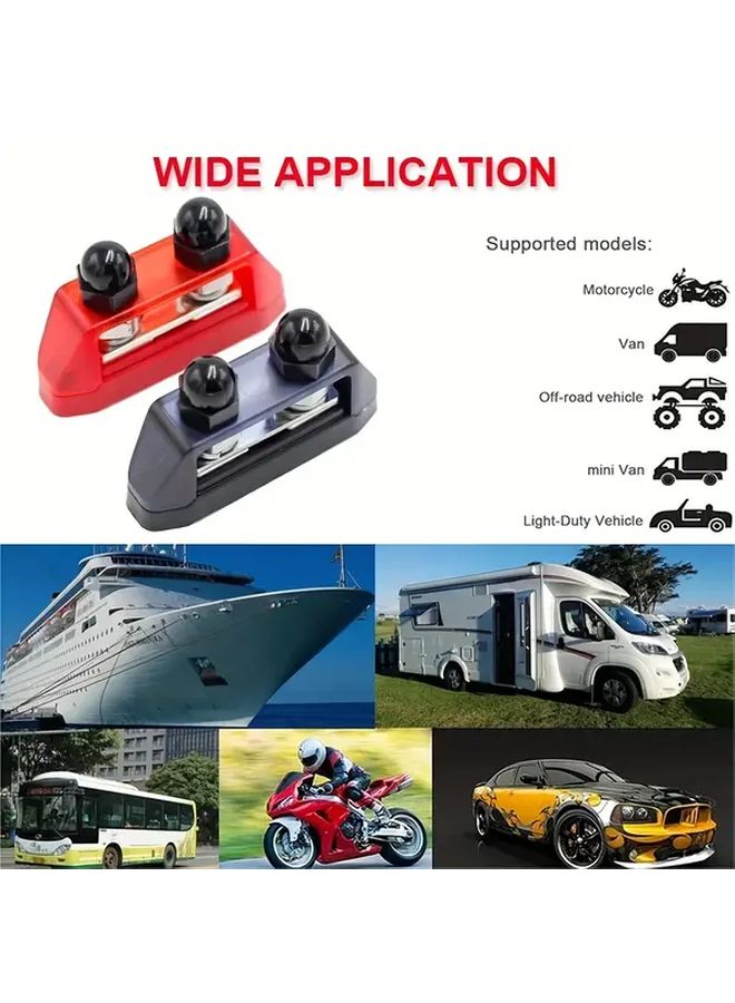 Dual Stud Bus Bar 12V 250A Power Distribution Block M10 Red Black Battery Connector - Image 2