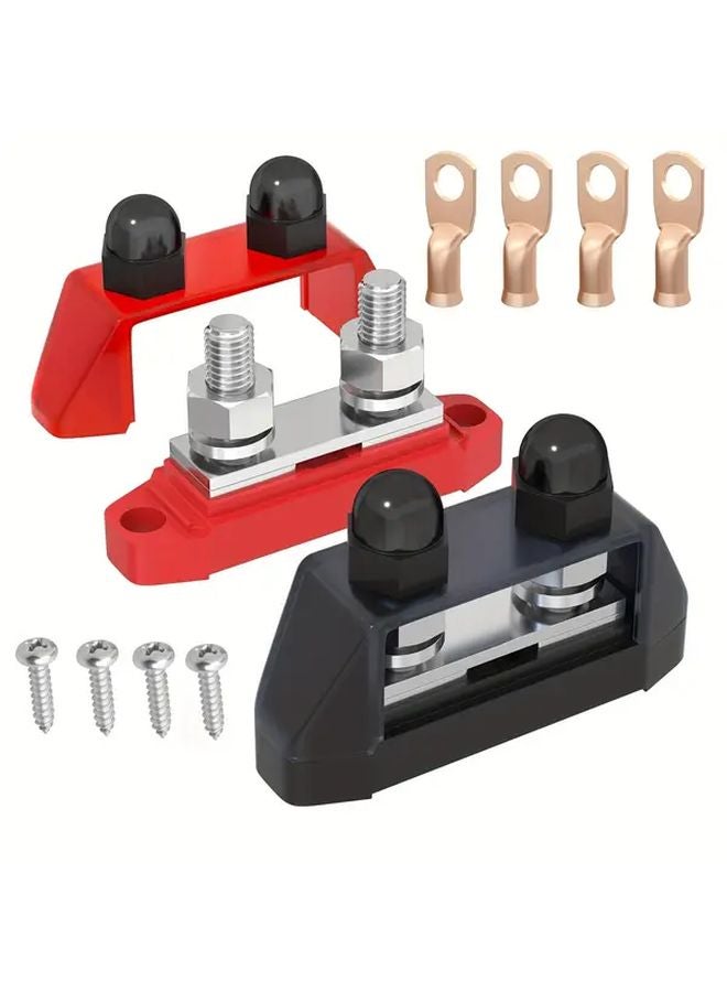Dual Stud Bus Bar 12V 250A Power Distribution Block M10 Red Black Battery Connector - Image 1