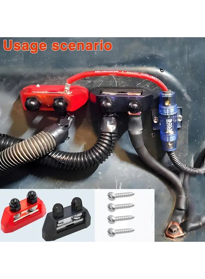 Dual Stud Bus Bar 12V 250A Power Distribution Block M10 Red Black Battery Connector - Image 4