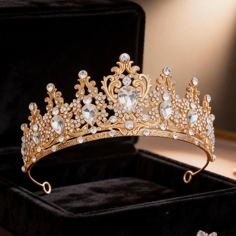 JITINX Tiaras Crown for Women, Queen Crown, Bridal for Tiaras Headband Wedding, Birthday Party Prom Princess Crystal Crowns Hair Accessories (Gold White) - Image 3
