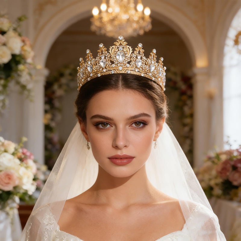 JITINX Tiaras Crown for Women, Queen Crown, Bridal for Tiaras Headband Wedding, Birthday Party Prom Princess Crystal Crowns Hair Accessories (Gold White) - Image 5