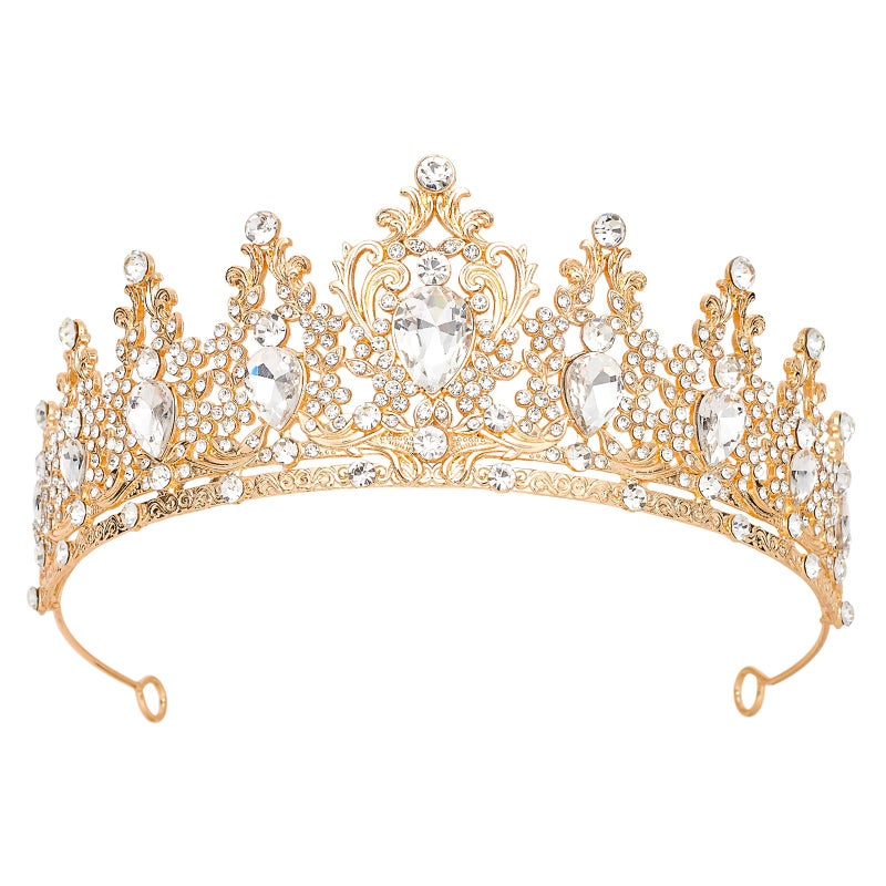 JITINX Tiaras Crown for Women, Queen Crown, Bridal for Tiaras Headband Wedding, Birthday Party Prom Princess Crystal Crowns Hair Accessories (Gold White) - Image 1