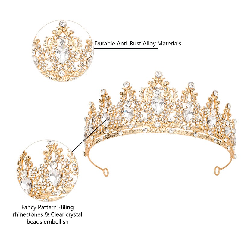 JITINX Tiaras Crown for Women, Queen Crown, Bridal for Tiaras Headband Wedding, Birthday Party Prom Princess Crystal Crowns Hair Accessories (Gold White) - Image 4