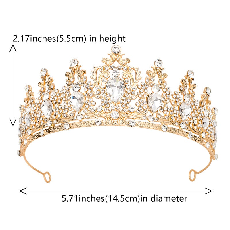 JITINX Tiaras Crown for Women, Queen Crown, Bridal for Tiaras Headband Wedding, Birthday Party Prom Princess Crystal Crowns Hair Accessories (Gold White) - Image 2