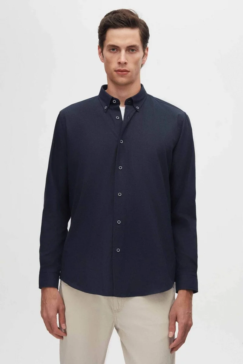D'S DAMAT Regular Fit Navy Blue Plain Winter Shirt 7HC02ORT13265